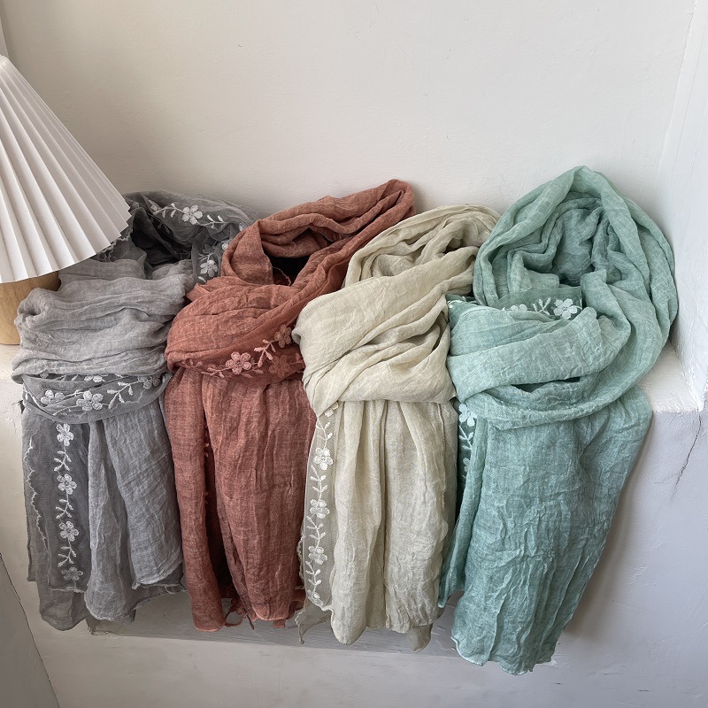 Embroidery Embellishments - Cotton Linen Lace Splicing Scarf Lady