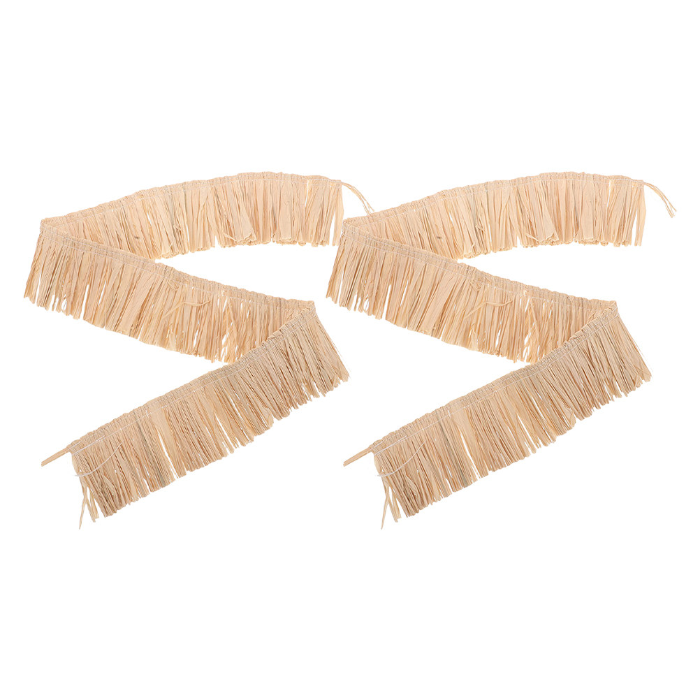 Tassel Fringe Trim - 2Pcs Raffia Fringe Trim Woven Natural