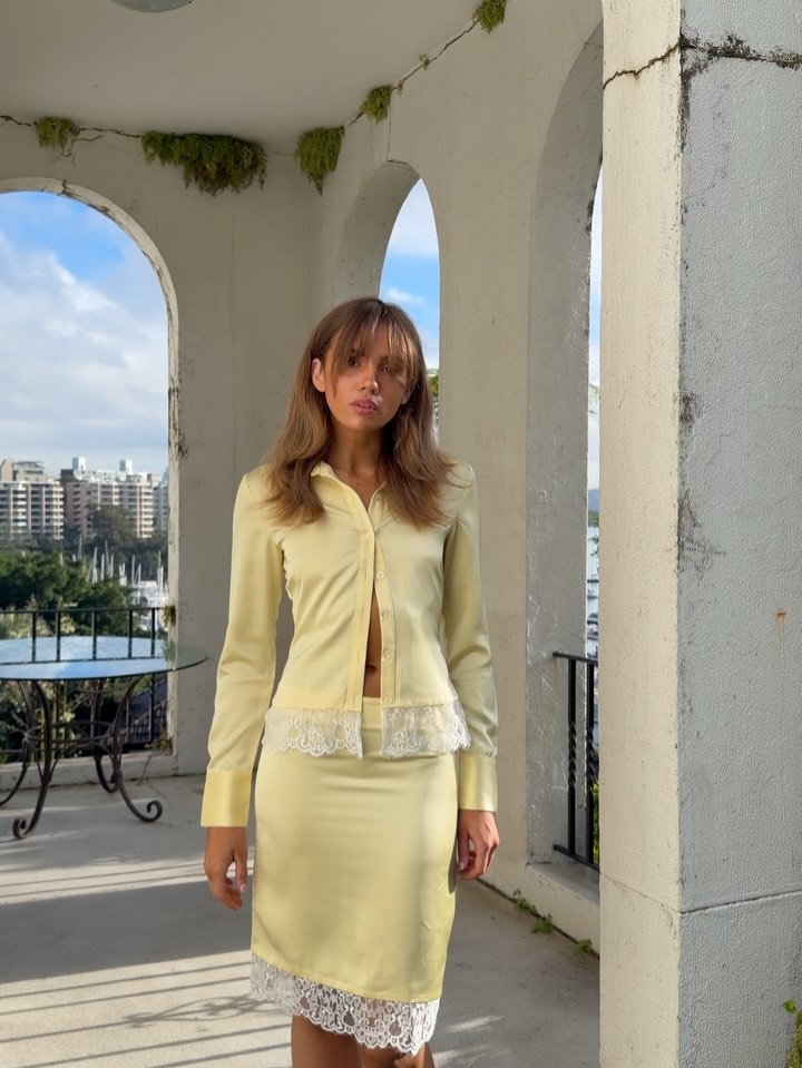 Elastic Lace Trim - Yellow Lace Trim Two Piece Set