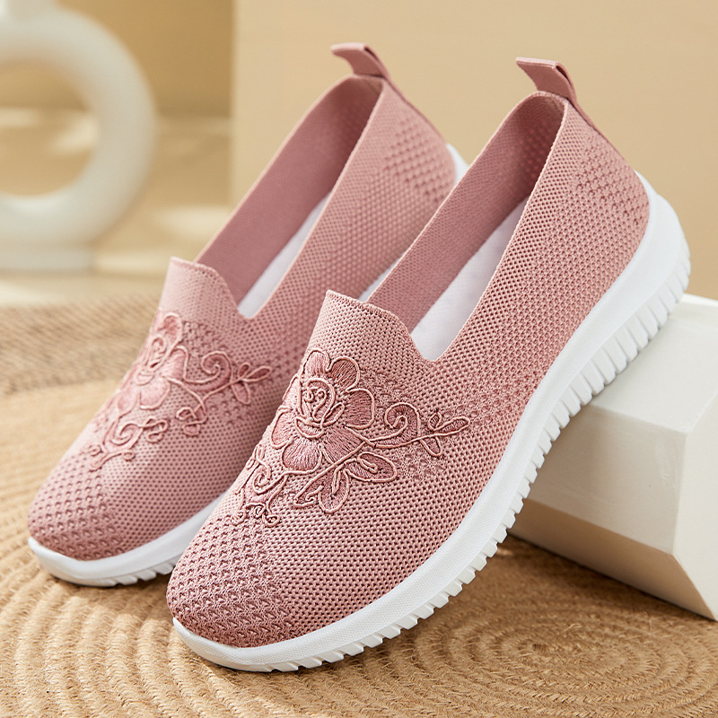 Embroidery Embellishments - Flower Embroidery Knit Mesh Slip On
