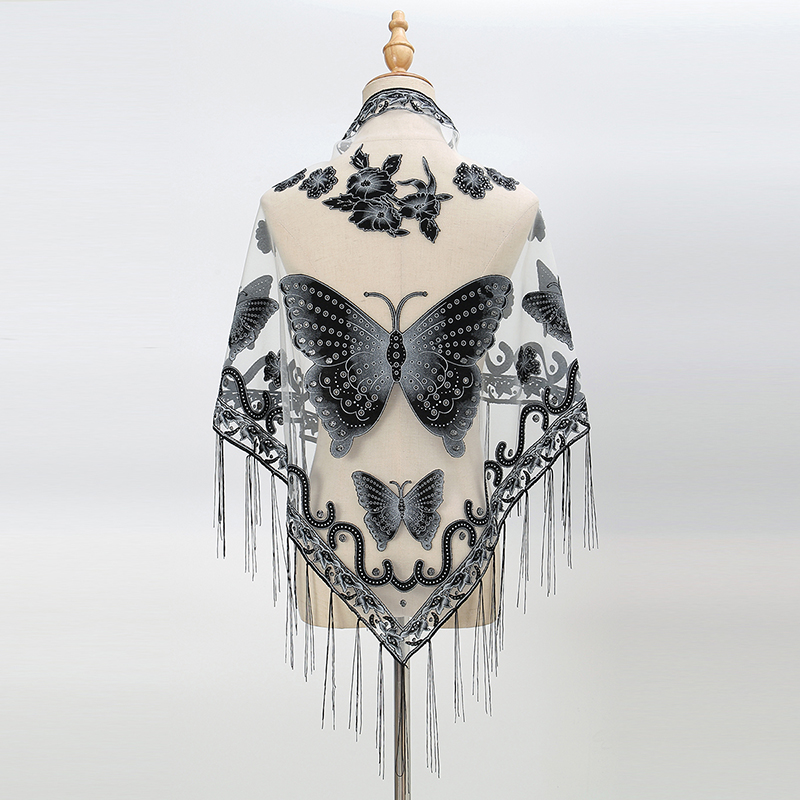 Tassel Fringe Trim - Fashion Triangle Scarf Butterfly Embroidery Lace
