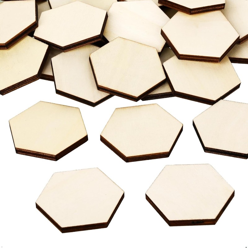 Craft Embellishment - 50PCS 4CM Unfinished Wood Hexagon Pieces