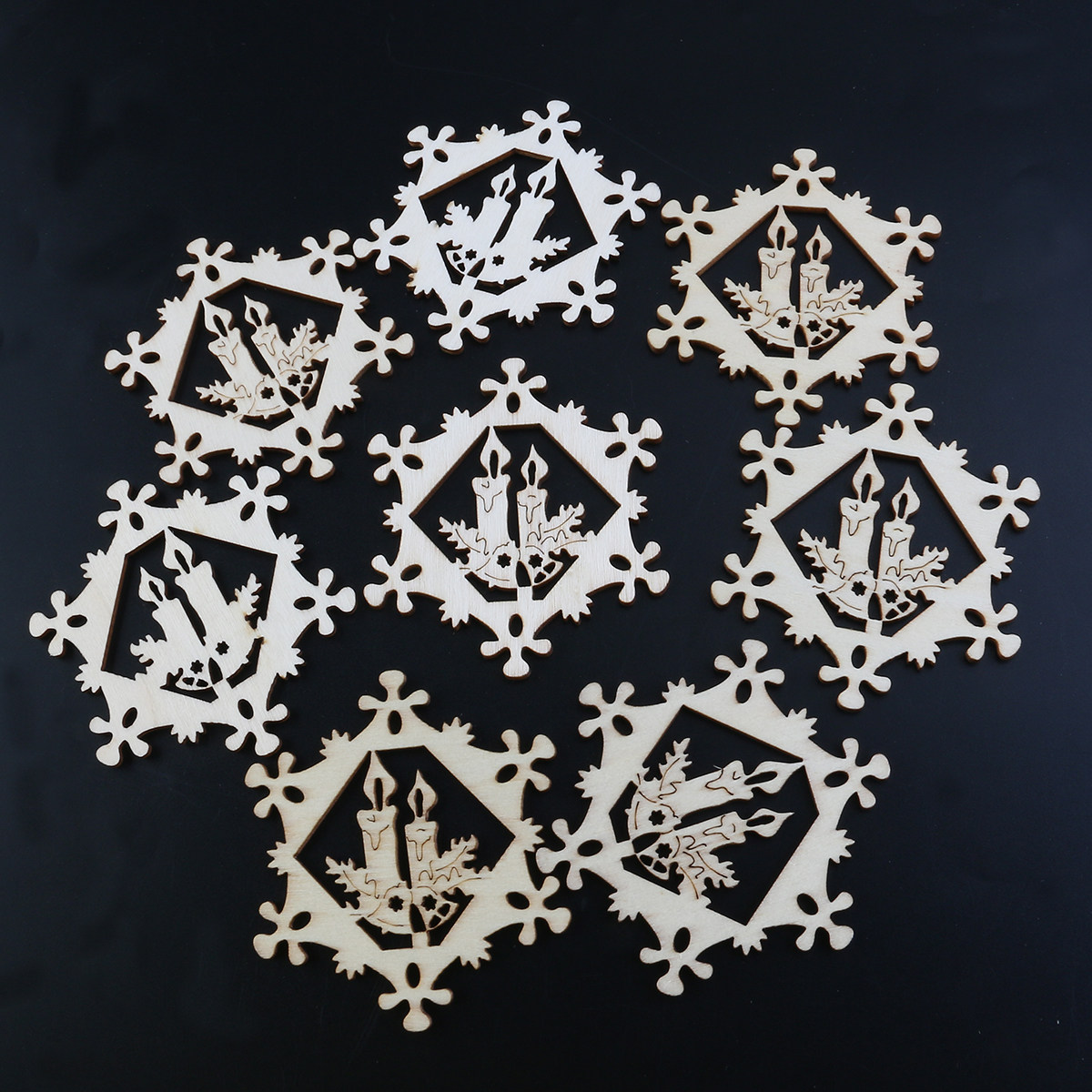 Christmas Craft Embellishment - 10Pcs Snowflake Pendant Christmas Wooden Embellishments