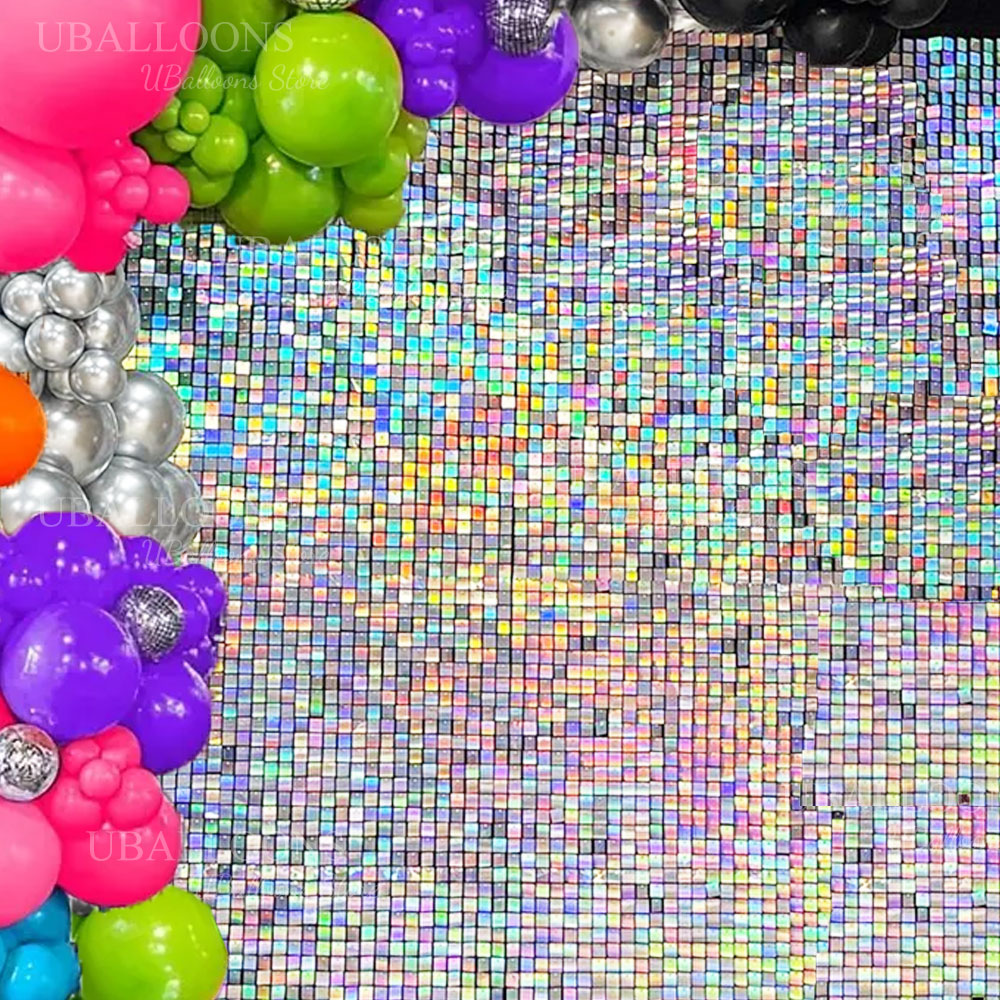 Sequin Fabric Panel - Iridescent Silver Shimmer Wall Panels 12-24pcs