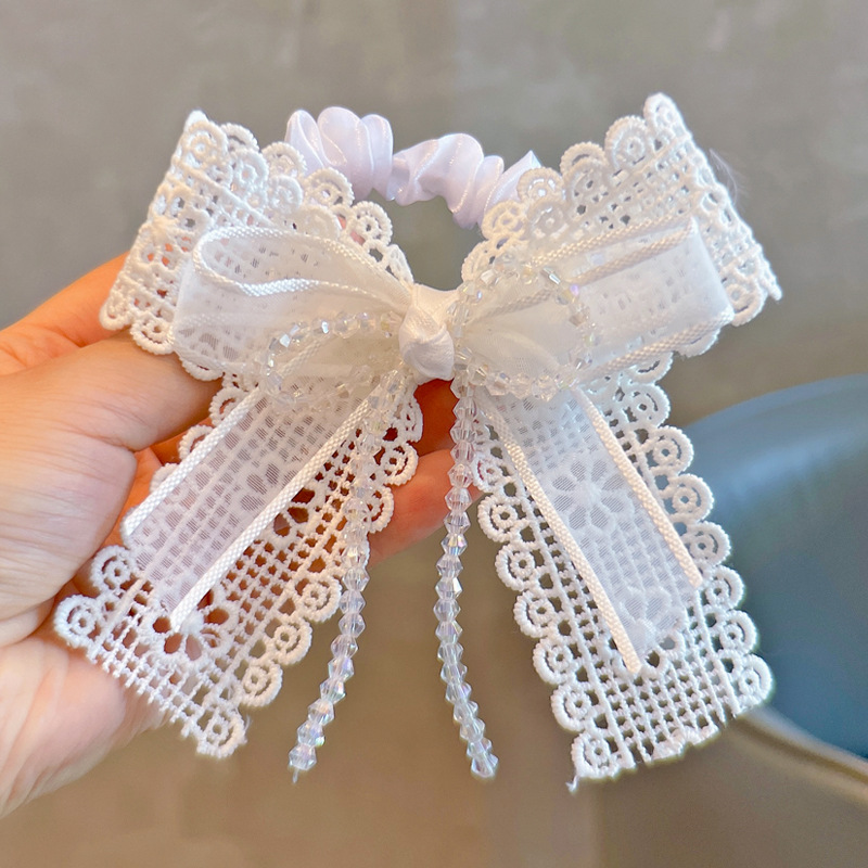 Tassel Fringe Trim - Elastic Hair Ties White Lace Bow