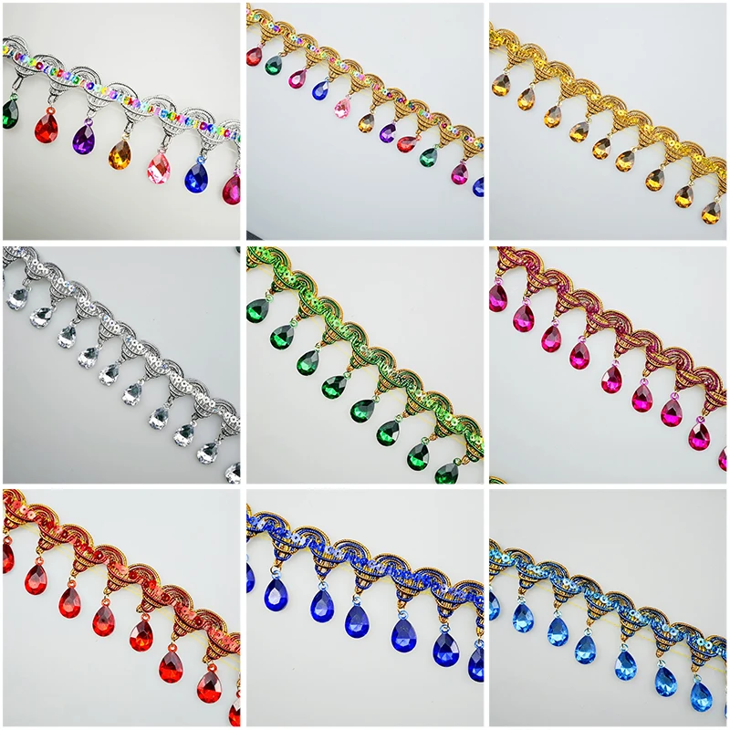 Tassel Fringe Trim - Rhinestone Fringe Tassel Lace Trim with
