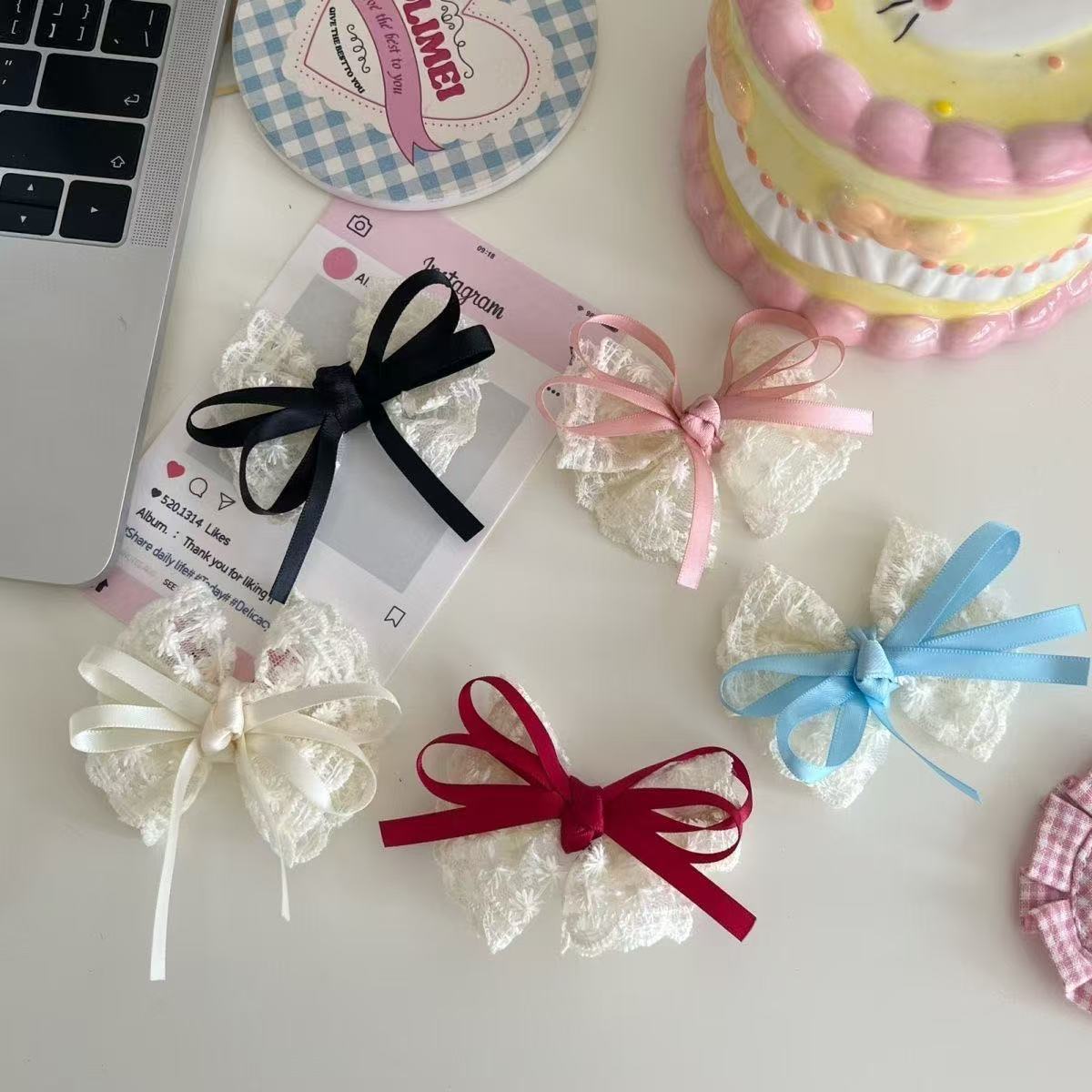 2Pcs Elegant Lace Bow Hairpins - Lace Ribbon Trim 评论和价格