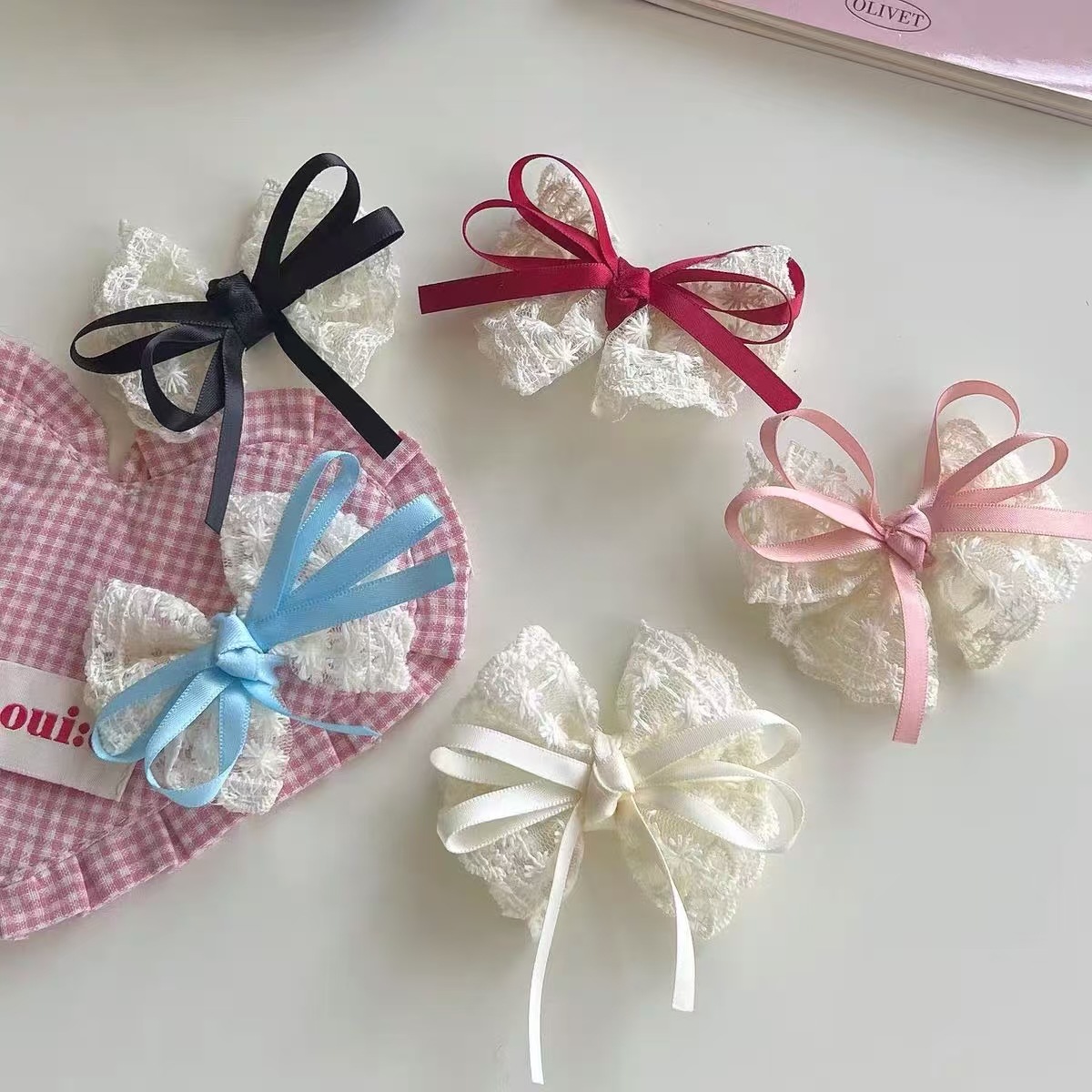 2Pcs Elegant Lace Bow Hairpins - Lace Ribbon Trim 评论和价格