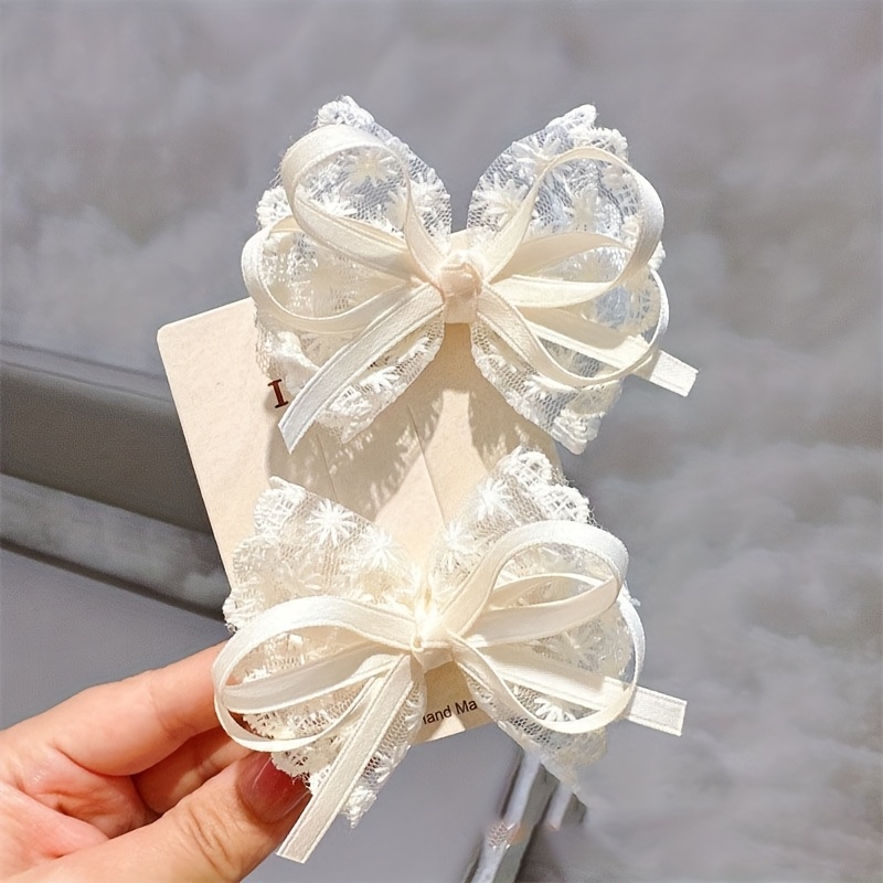 2Pcs Elegant Lace Bow Hairpins - Lace Ribbon Trim 评论和价格