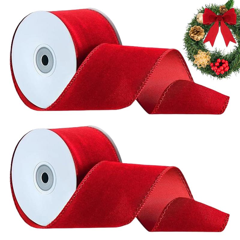 2 Rolls Packaging Wired Velvet - Velvet Ribbon Roll 评论和价格