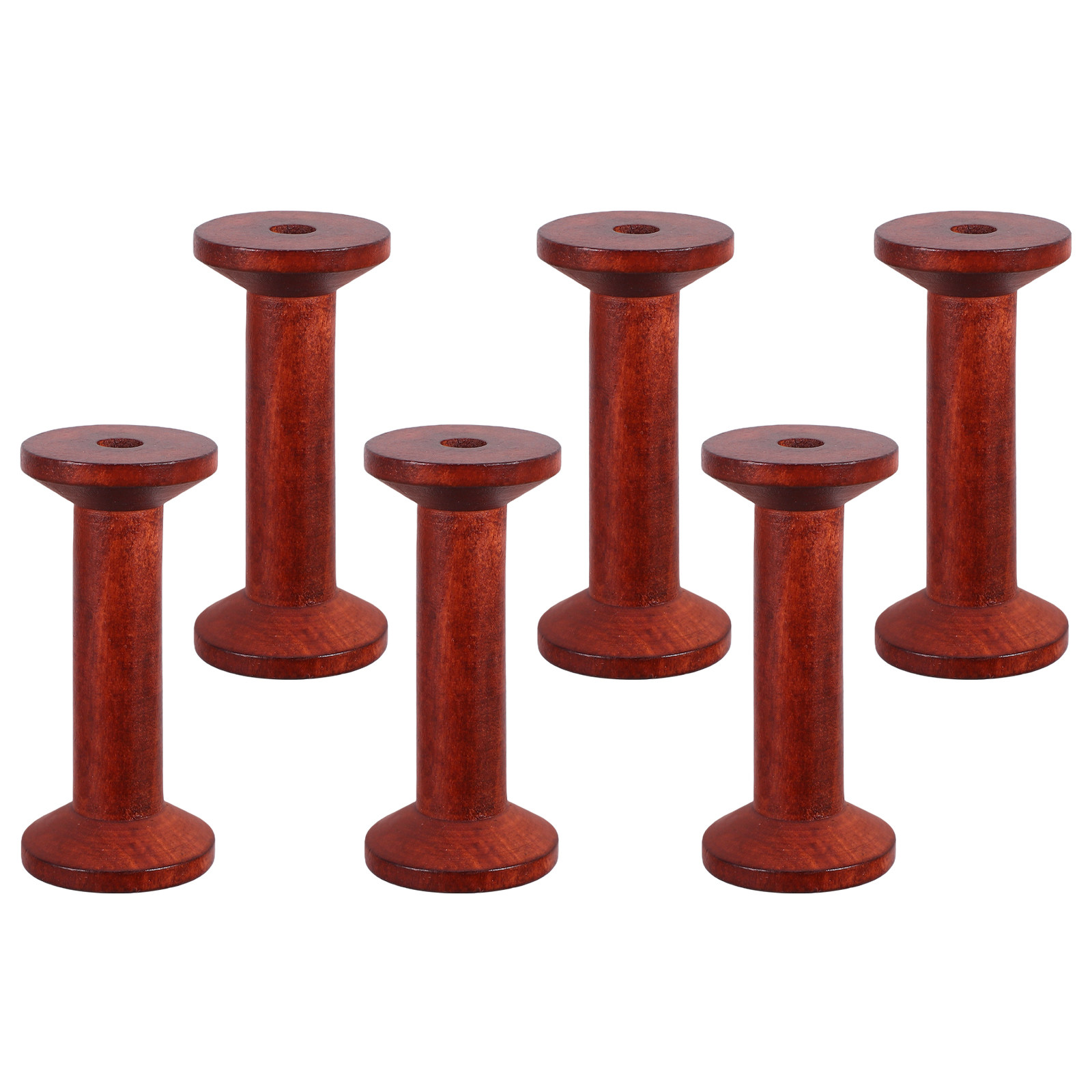 6Pcs Smooth Wood Thread Spools - Embroidery Craft 评论和价格