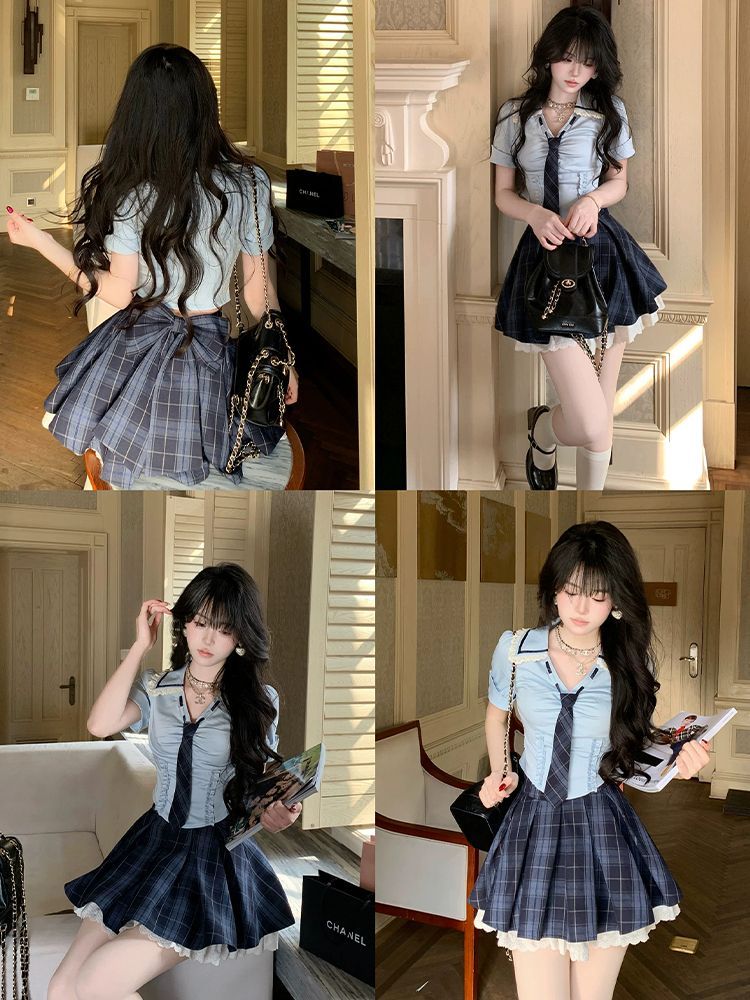 Summer New Preppy Y2K 2 Piece  - Elastic Lace Trim 评论和价格