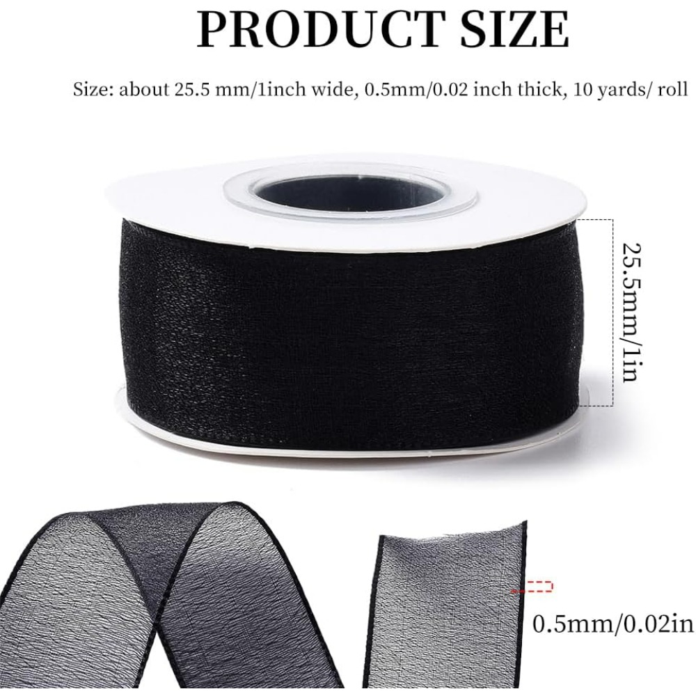 1Inch Black Organza Ribbon Wir - Organza Ribbon Spool 评论和价格