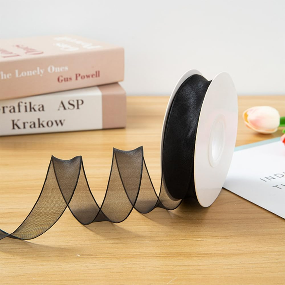 1Inch Black Organza Ribbon Wir - Organza Ribbon Spool 评论和价格