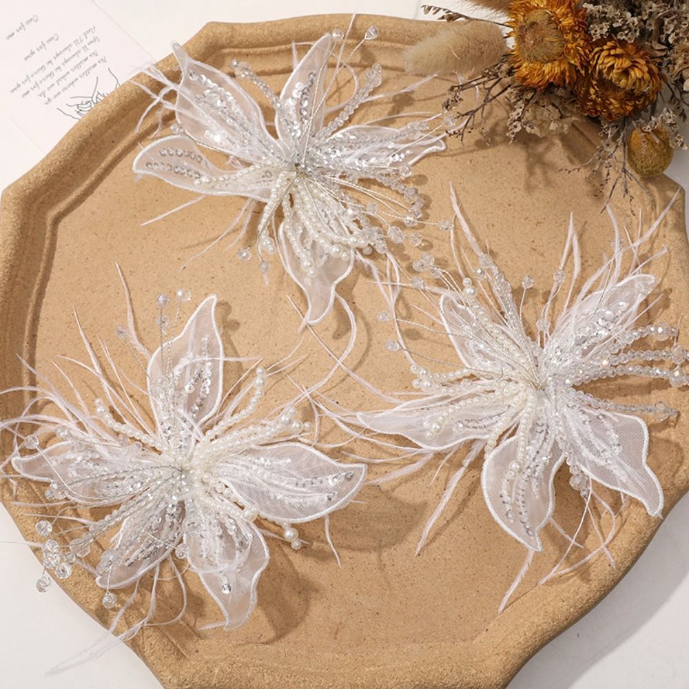 1PC Feather Pearl 3D Organza F - Applique Patch Flower 评论和价格