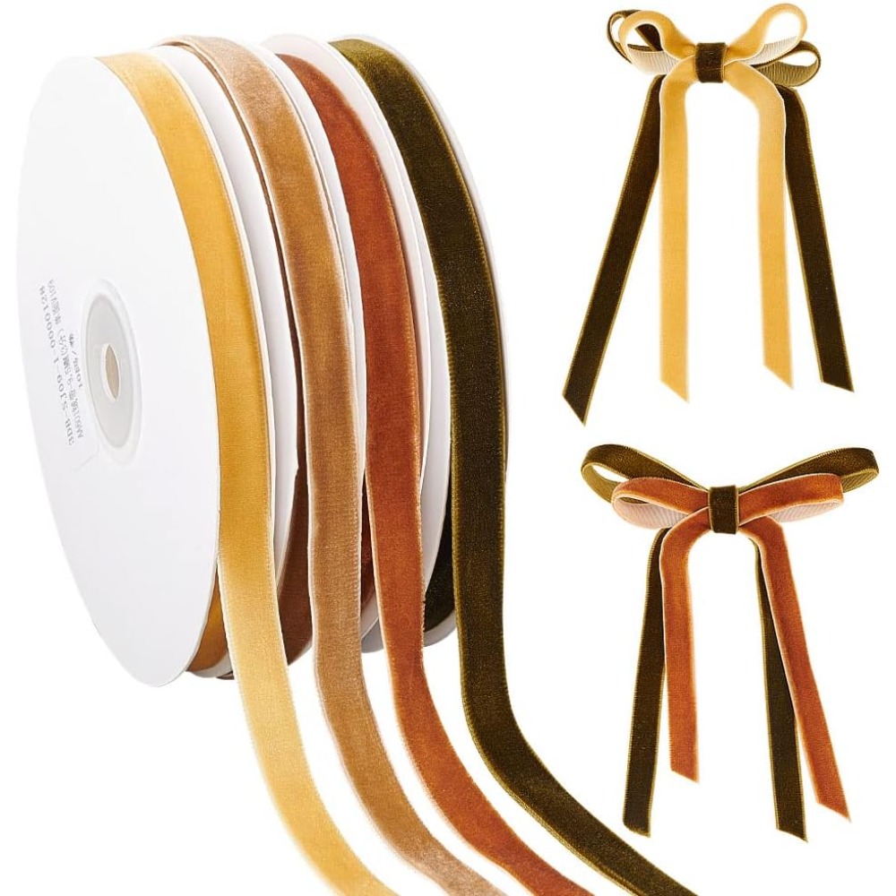 4 Rolls 4 Colors Single Face V - Velvet Ribbon Roll 评论和价格