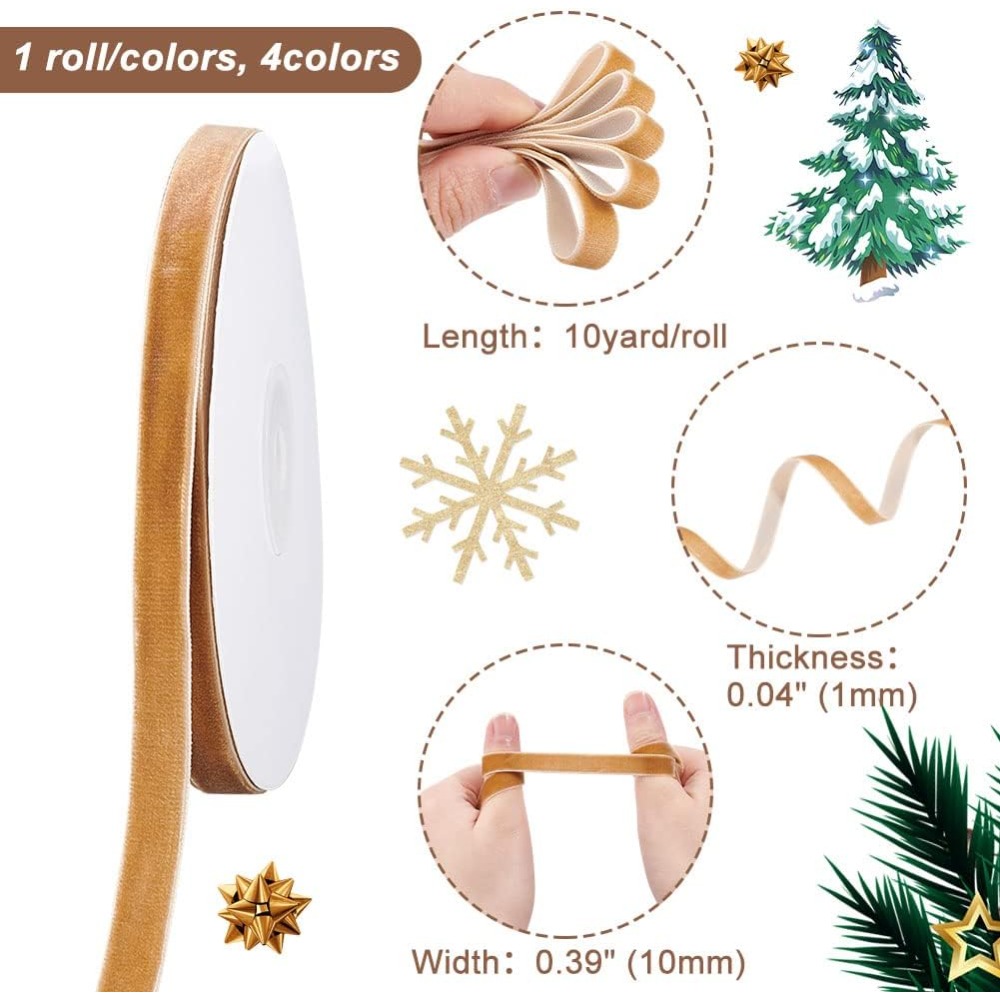 4 Rolls 4 Colors Single Face V - Velvet Ribbon Roll 评论和价格