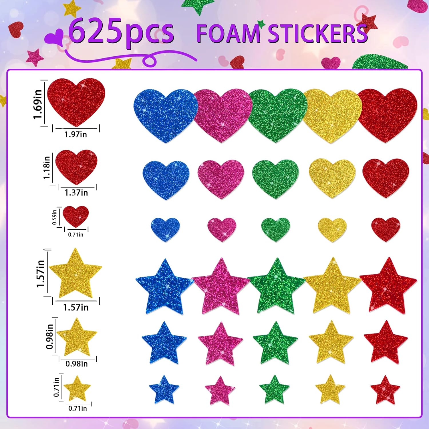 625Pcs Glitter Heart Foam Stic - Glitter Vinyl Roll 评论和价格