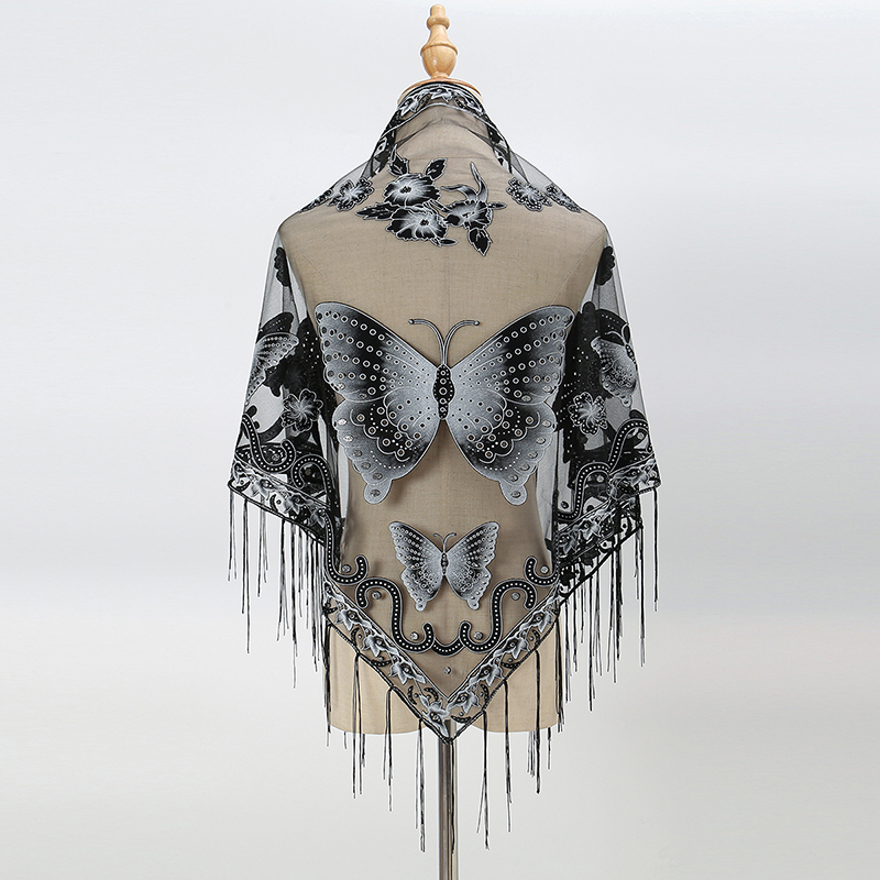 Fashion Triangle Scarf Butterf - Tassel Fringe Trim 评论和价格
