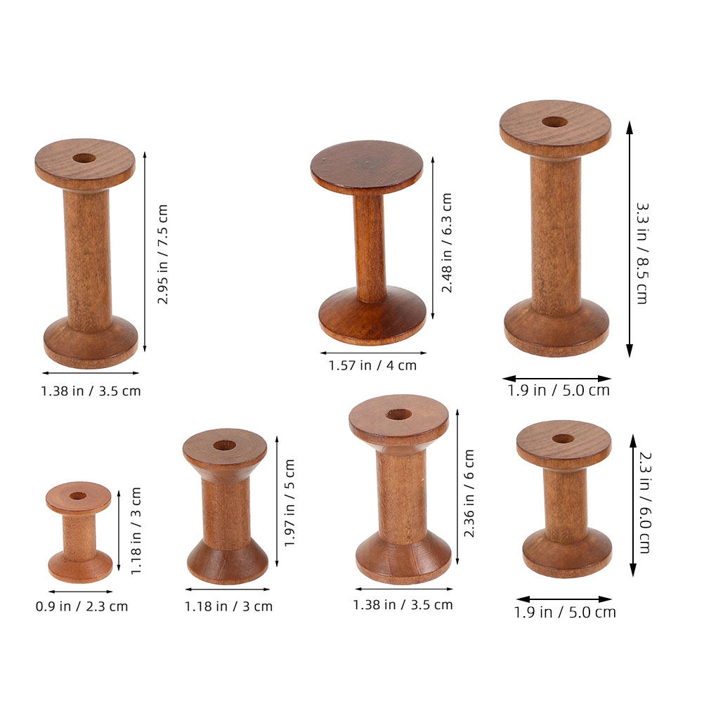 7Pcs Wooden Thread Spools Vint - Embroidery Craft 评论和价格