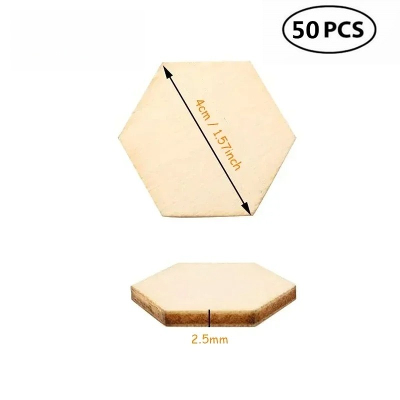 50PCS 4CM Unfinished Wood Hexa - Craft Embellishment 评论和价格