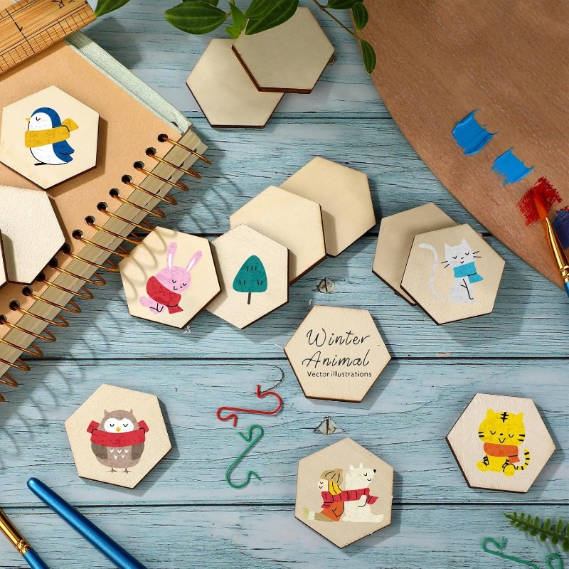 50PCS 4CM Unfinished Wood Hexa - Craft Embellishment 评论和价格