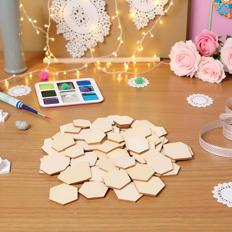 50PCS 4CM Unfinished Wood Hexa - Craft Embellishment 评论和价格