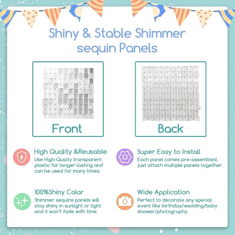 12/16/18/24PCS Shimmer Wall Ba - Sequin Fabric Panel 评论和价格