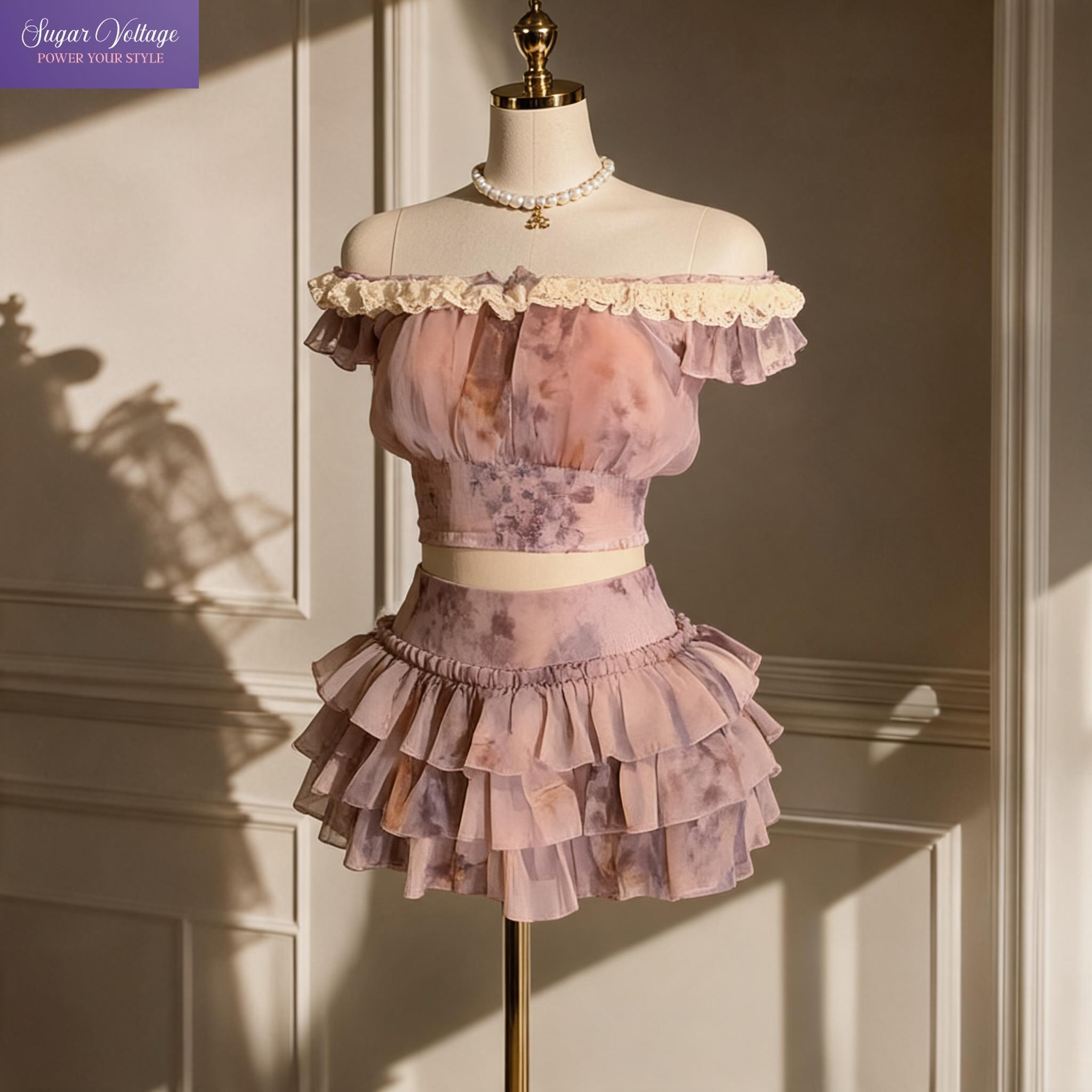 French Sweet Coquette Off Shou - Elastic Lace Trim 评论和价格