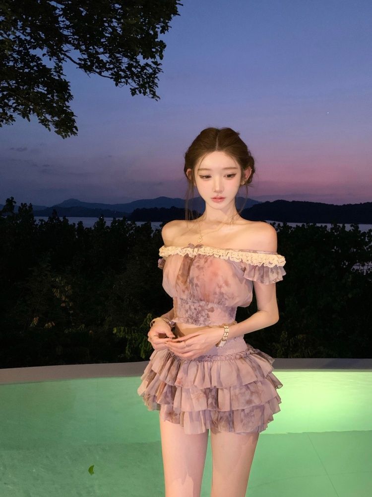 French Sweet Coquette Off Shou - Elastic Lace Trim 评论和价格