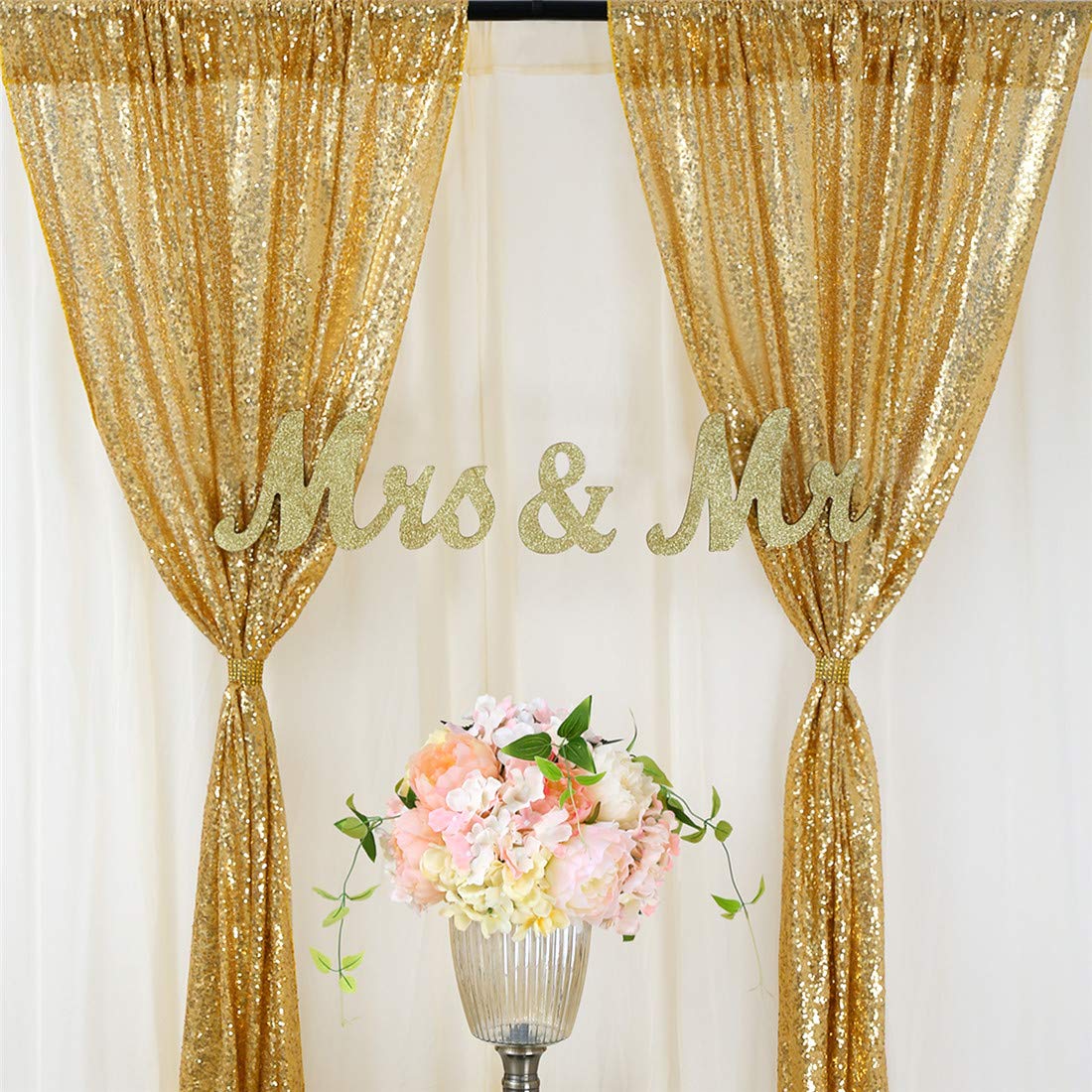 2PCS Gold Sequin Party Backdro - Sequin Fabric Panel 评论和价格