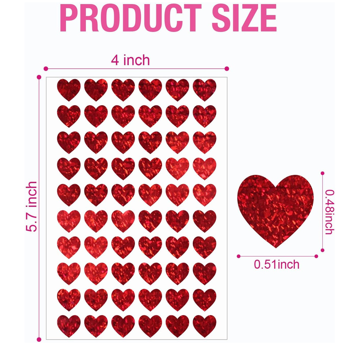 600 Pcs Red Heart Stickers, Sm - Glitter Vinyl Roll 评论和价格